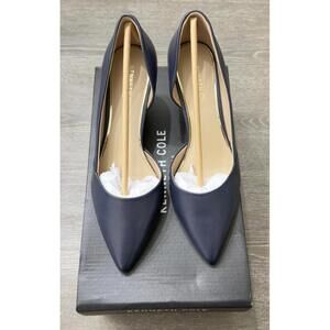 Kenneth Cole New York Navy Ellis Leather Wedge Pumps Women Size 6.5